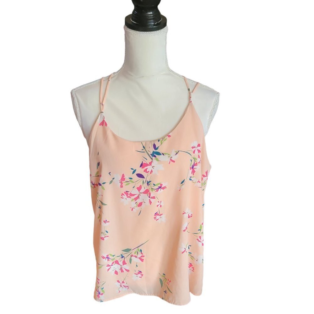 Honey Punch Spaghetti Strap Coral Floral Top ‎ in Size Large